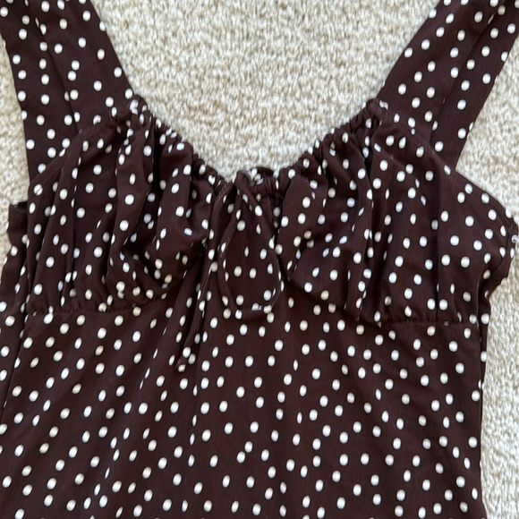 Reformation NWT Nevada Brown Dot Mini Dress size small - Picture 3 of 9
